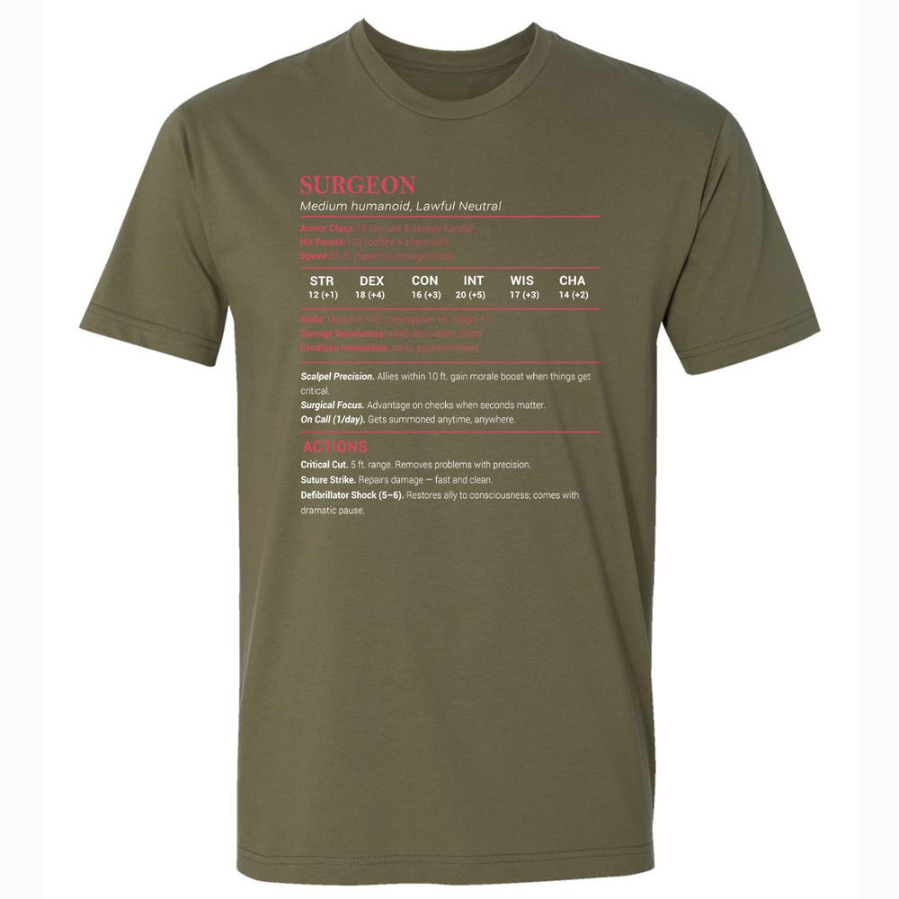 Surgeon Stats Premium Unisex T-Shirt - Military Green - 5