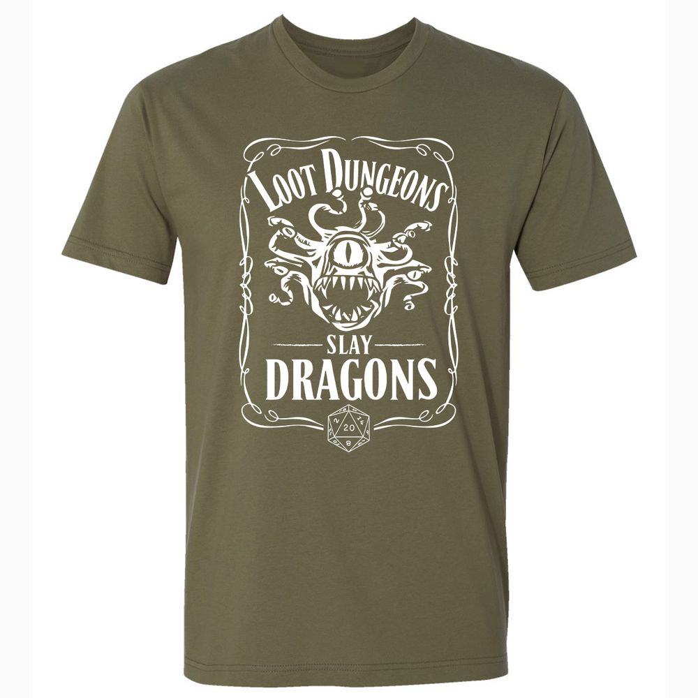 Loot Dungeon Slay Dragons Premium Unisex T-Shirt - Military Green - 5