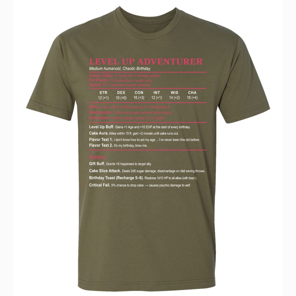 Level Up Adventurer Premium Unisex T-Shirt - Military Green - 5
