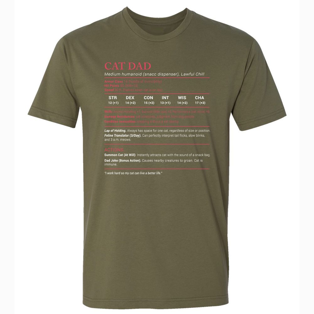 Cat Dad Stats Premium Unisex T-Shirt - Military Green - 5