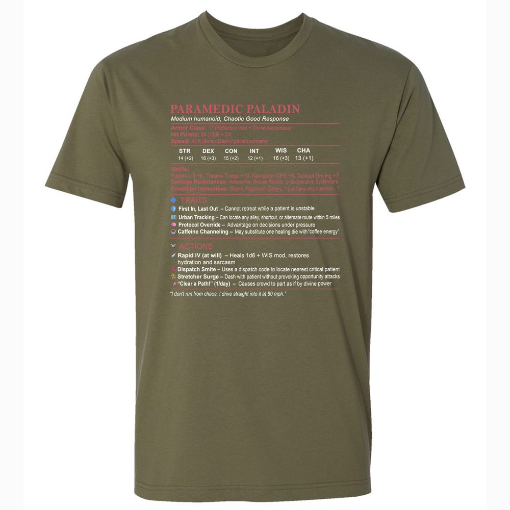 Paramedic Stats Premium Unisex T-Shirt - Military Green - 5