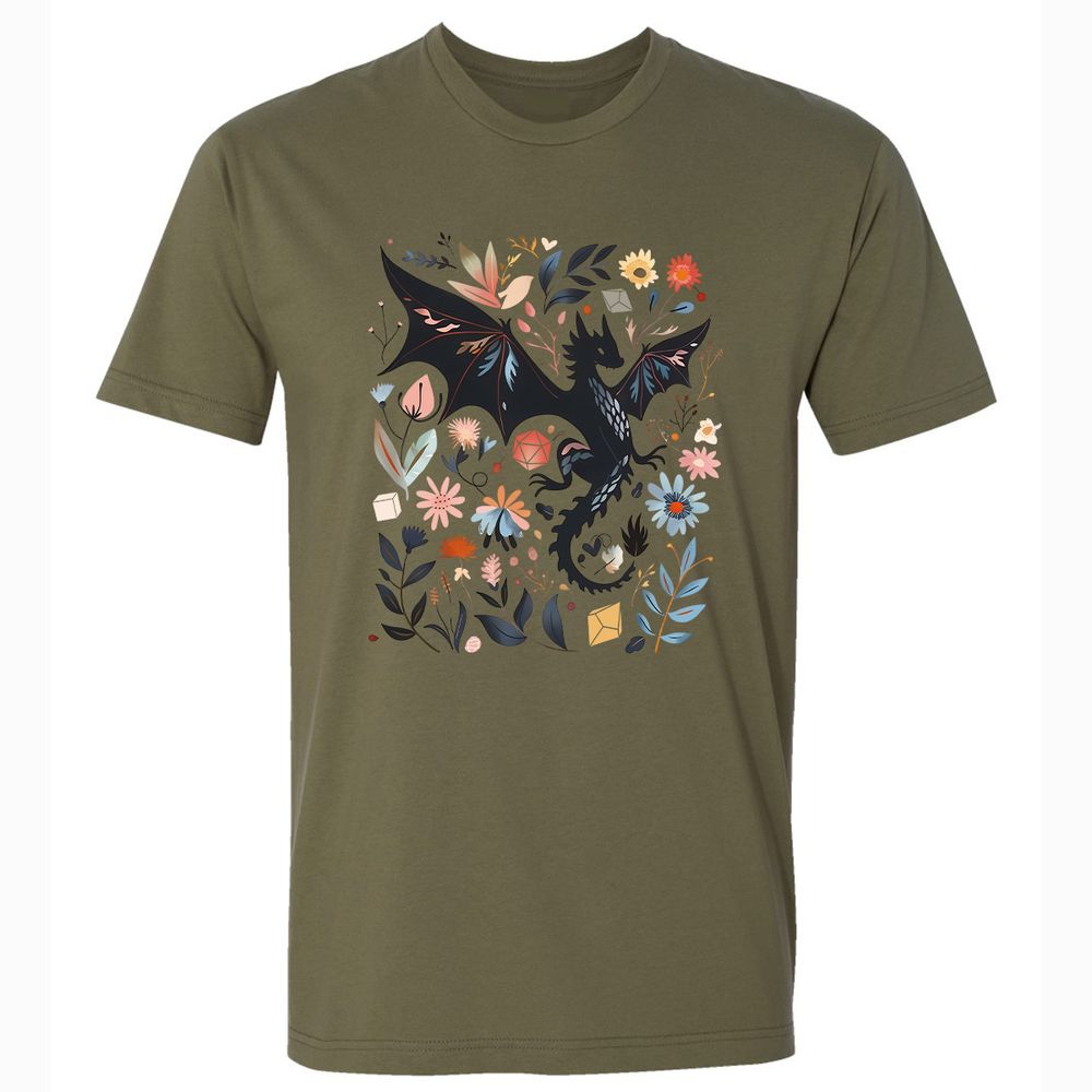 Floral DnD Dragon - Military Green - 5