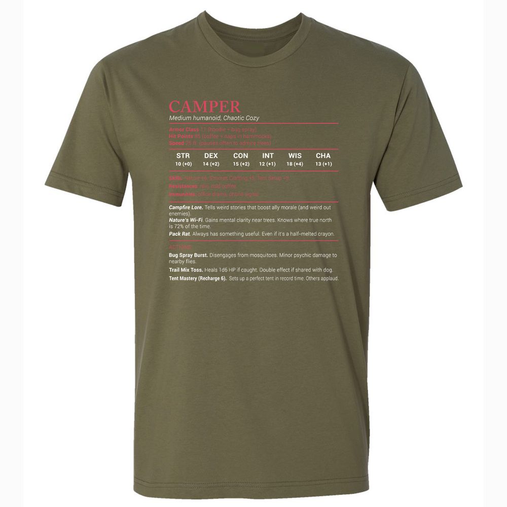 Camper Stats Premium Unisex T-Shirt - Military Green - 5