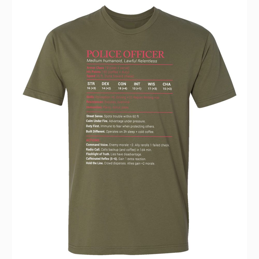 Police Officer Stats Premium Unisex T-Shirt - Military Green - 5