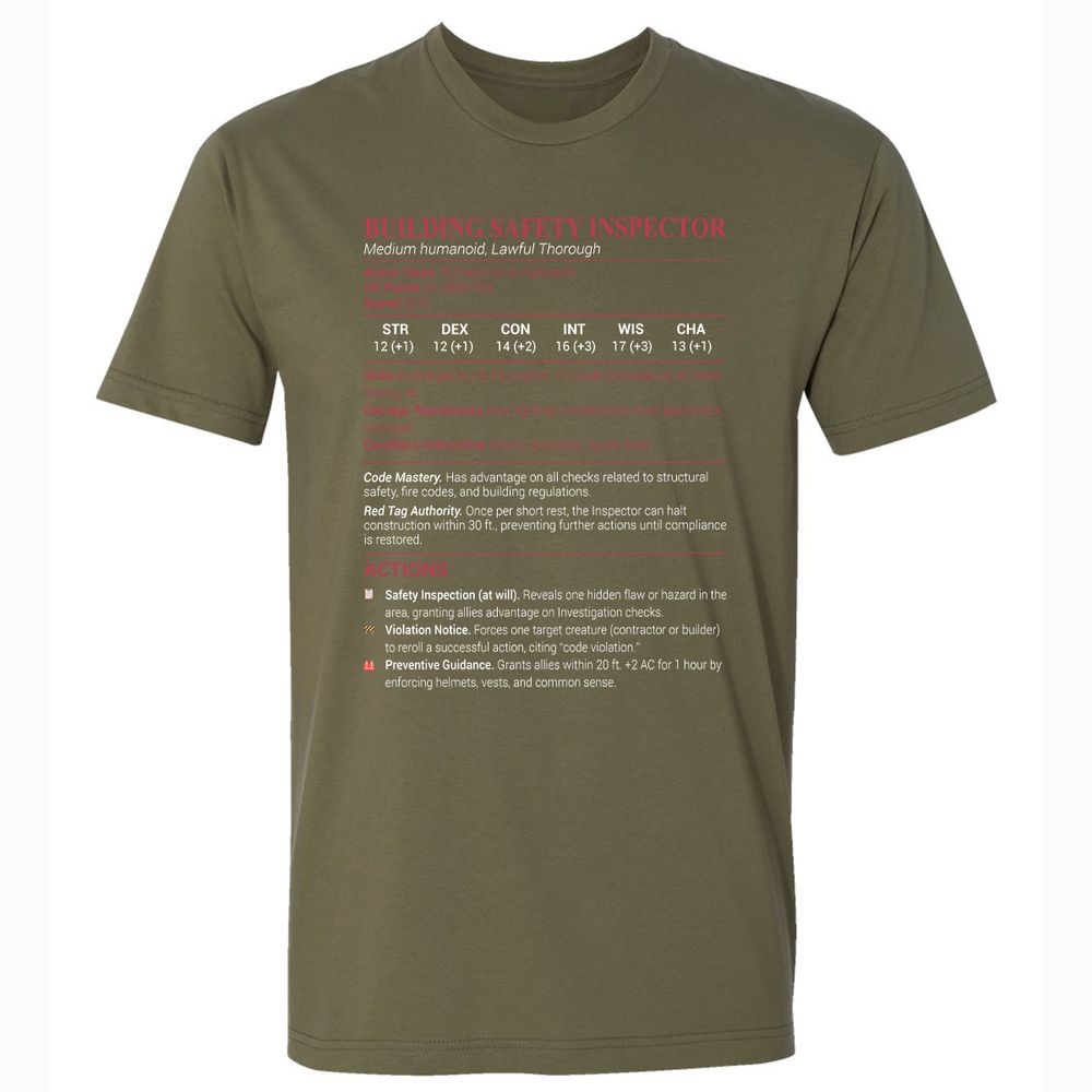 Building Safety Inspector Premium Unisex T-Shirt - Military Green - 5