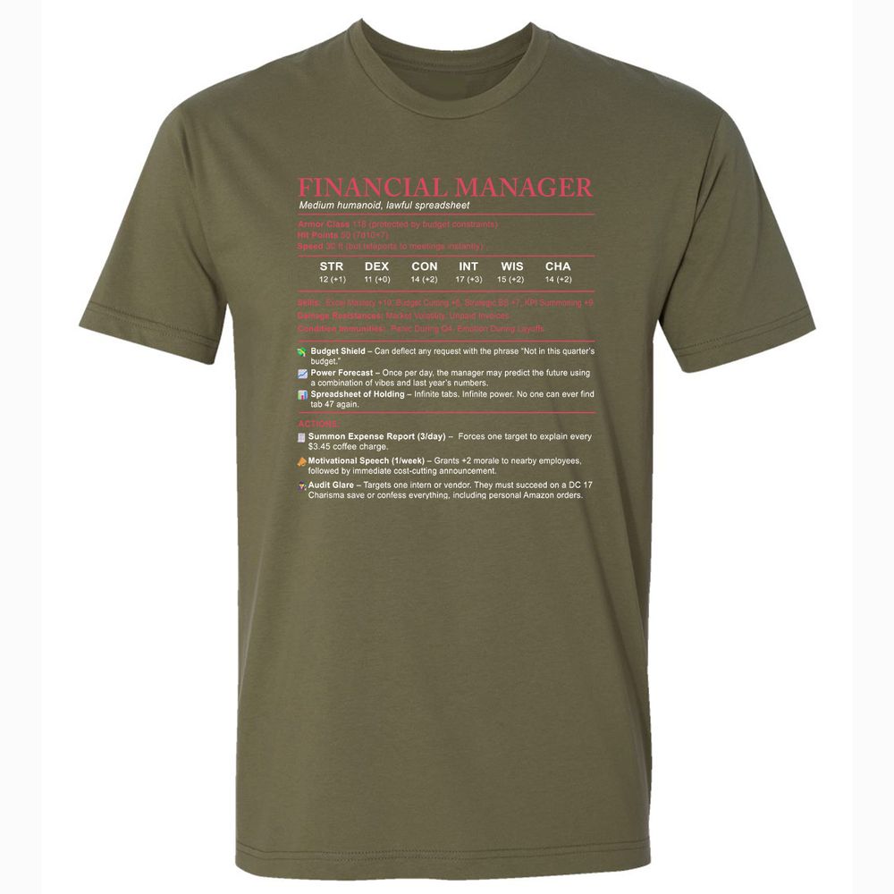 Financial Manager Stats Premium Unisex T-Shirt - Military Green - 5