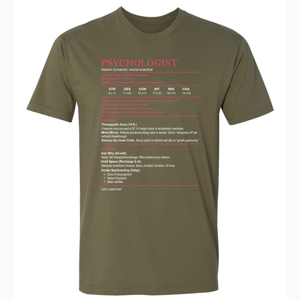 Psychologist Stats Premium Unisex T-Shirt - Military Green - 5