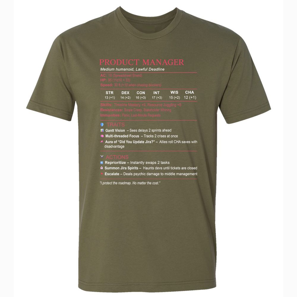 Product Manager Stats (PM) Premium Unisex T-Shirt - Military Green - 5
