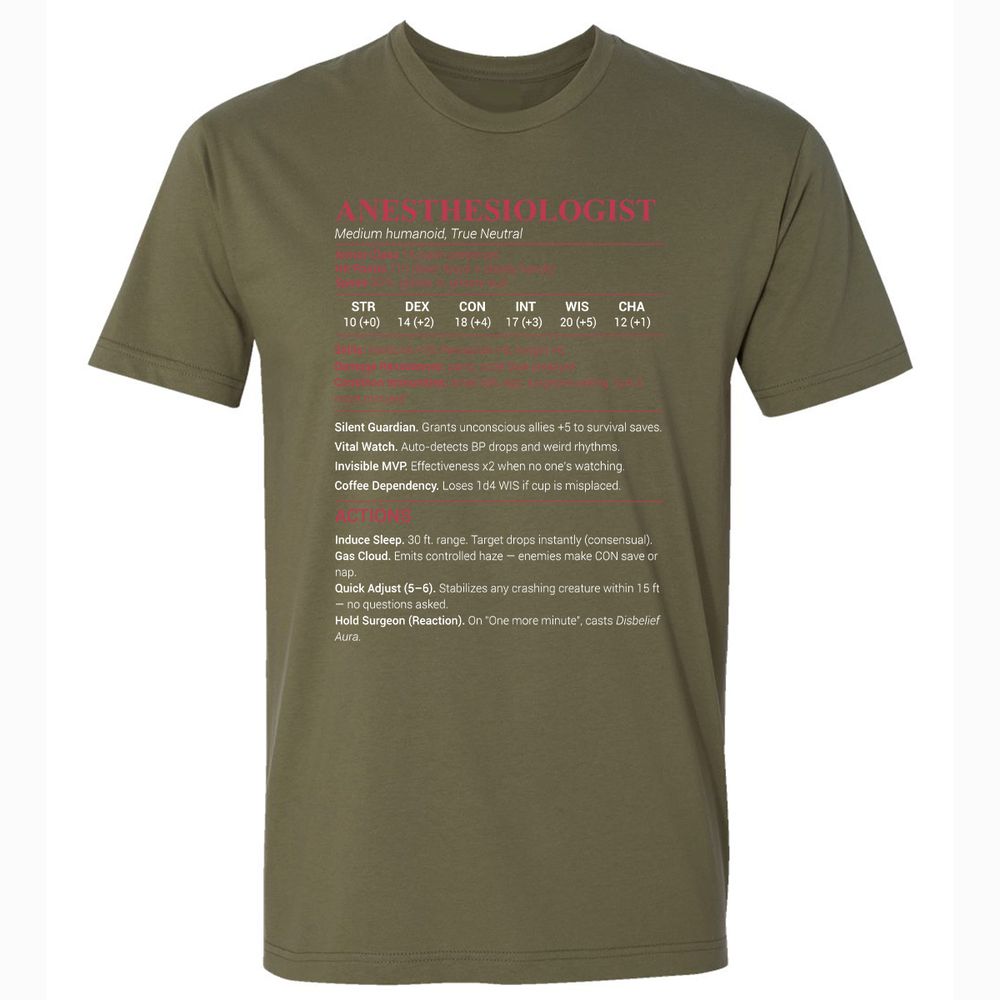 Anesthesiologist Stats Premium Unisex T-Shirt - Military Green - 5