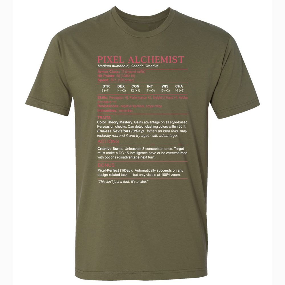 Designer Stats (Pixel Alchemist) Premium Unisex T-Shirt - Military Green - 5