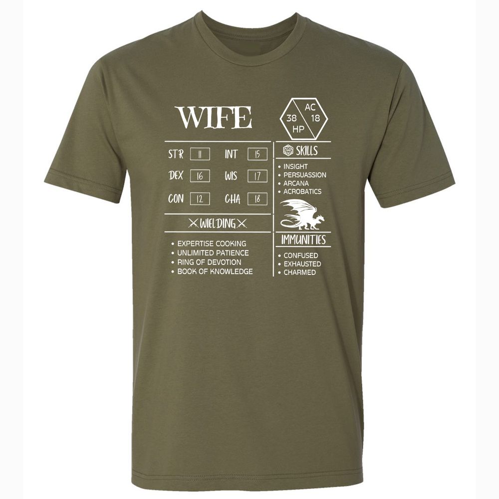 Wife Stats 2 Premium Unisex T-Shirt - Military Green - 5