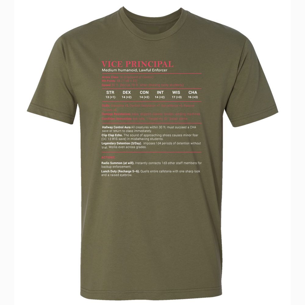 Vice Principal Stats Premium Unisex T-Shirt - Military Green - 5