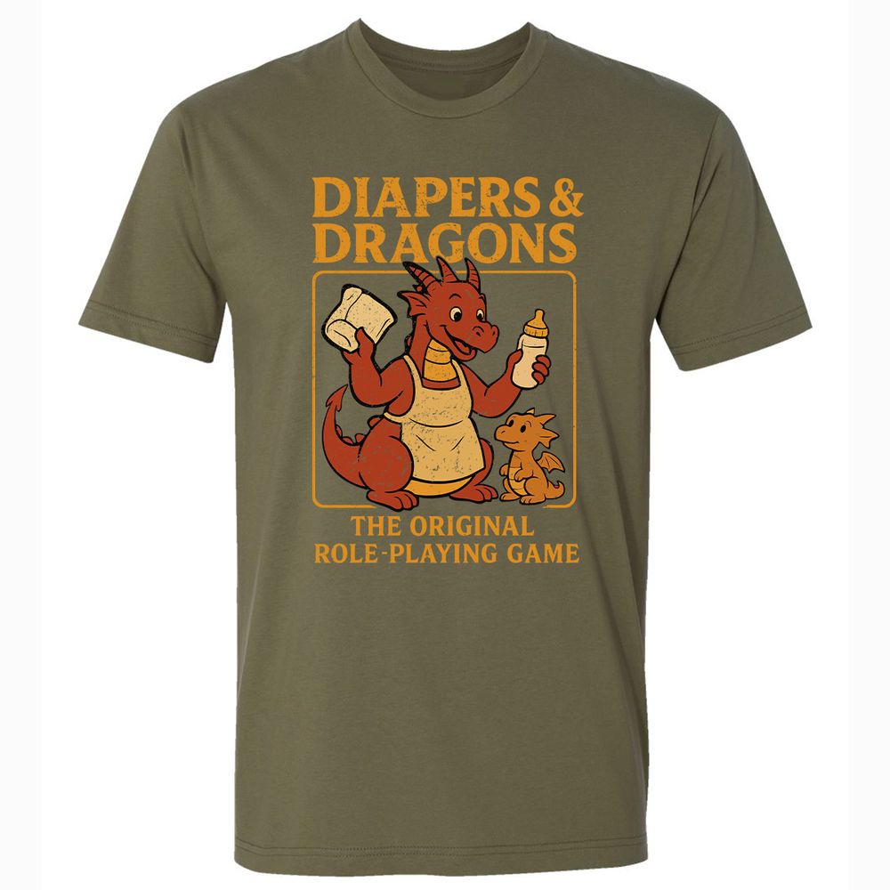 Diapers & Dragons Premium Unisex T-Shirt - Military Green - 5