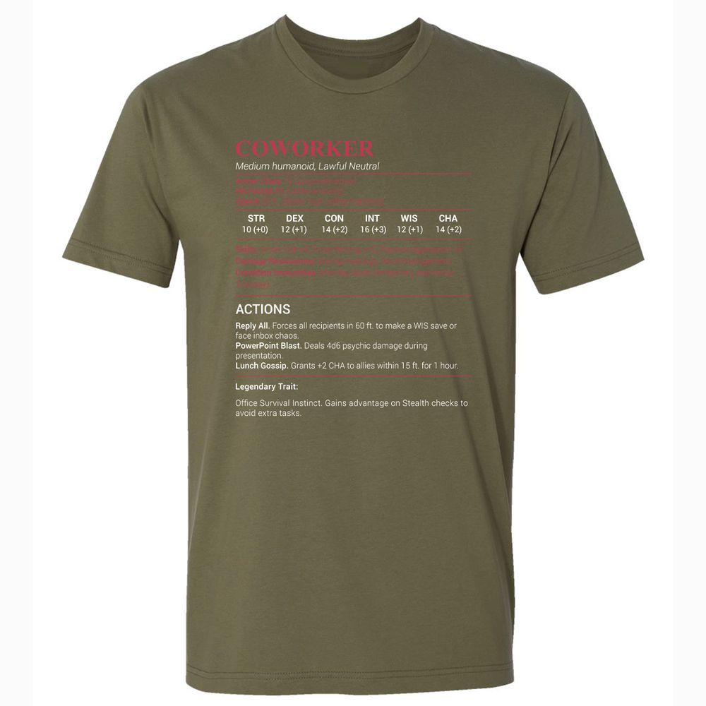 Coworker Stats Premium Unisex T-Shirt - Military Green - 5