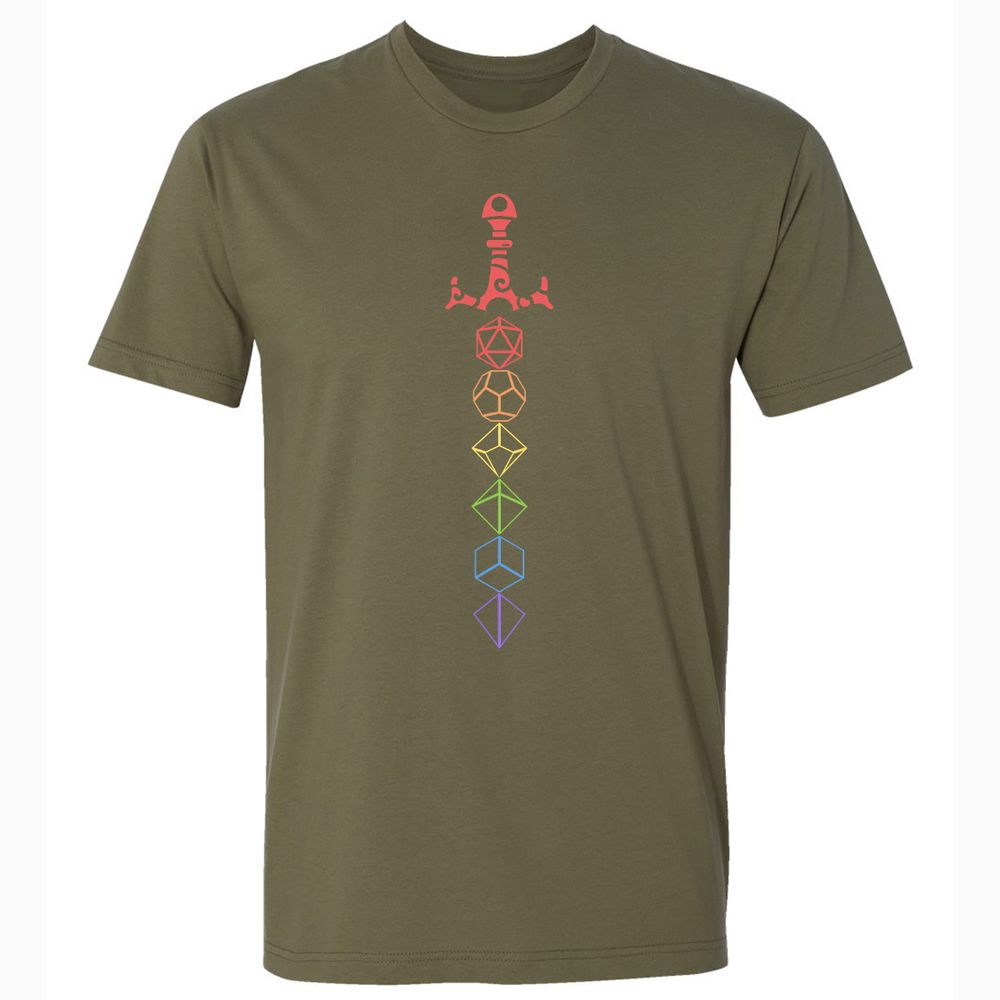 Rainbow Dice Sword LGBT Premium Unisex T-Shirt - Military Green - 5
