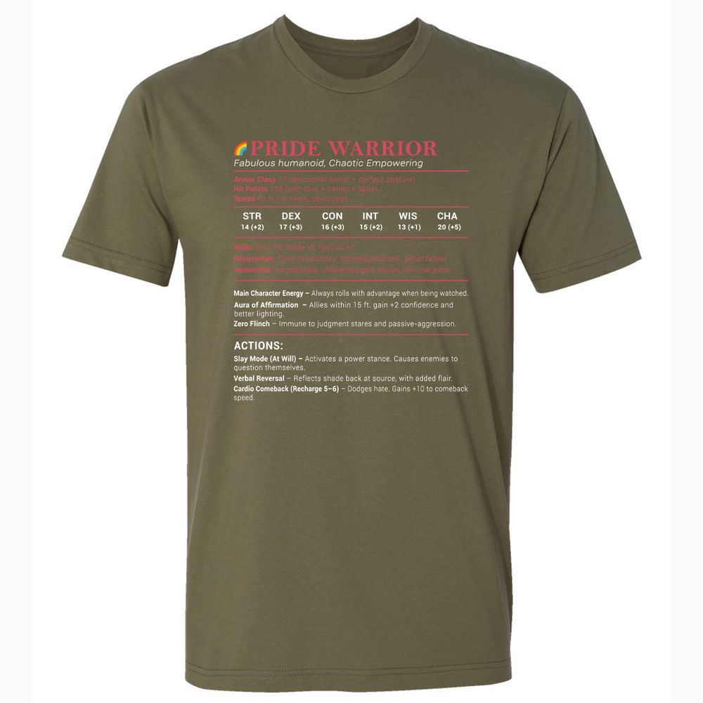 Pride Warrior Stats Premium Unisex T-Shirt - Military Green - 5