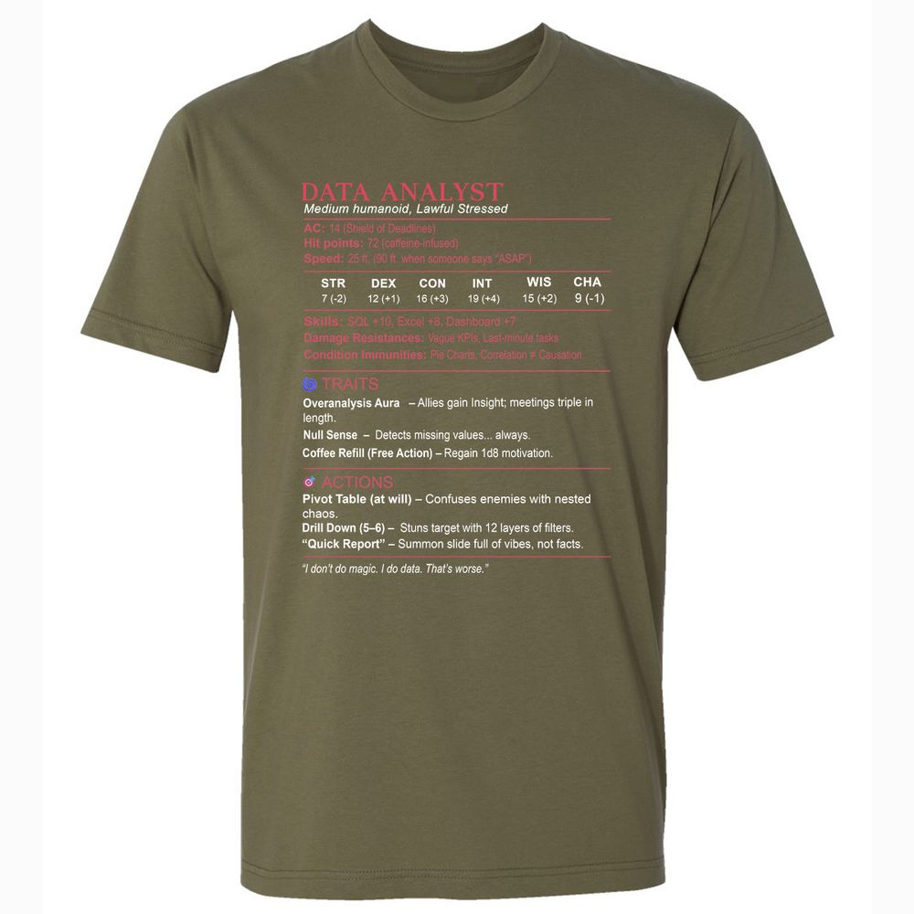 Data Analyst Stats Premium Unisex T-Shirt - Military Green - 5
