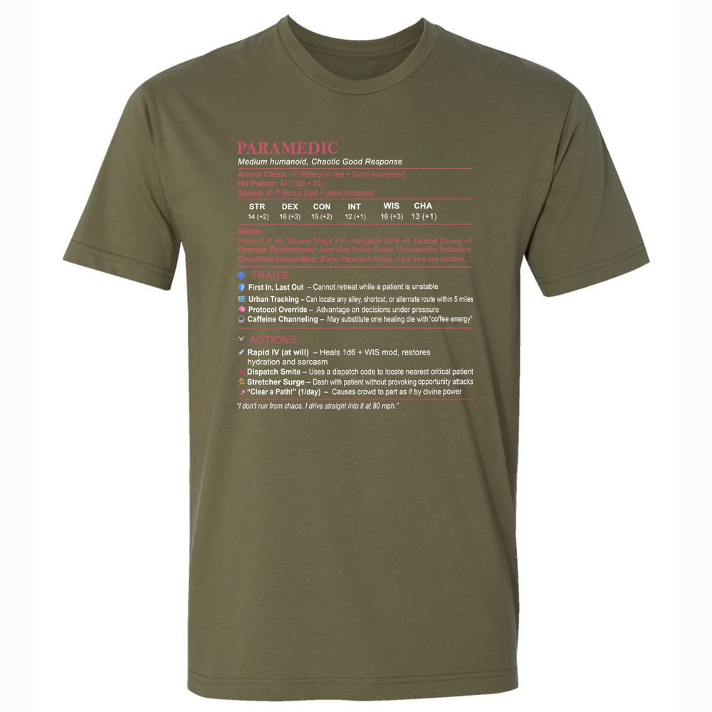 Paramedic Stats Premium Unisex T-Shirt - Military Green - 5