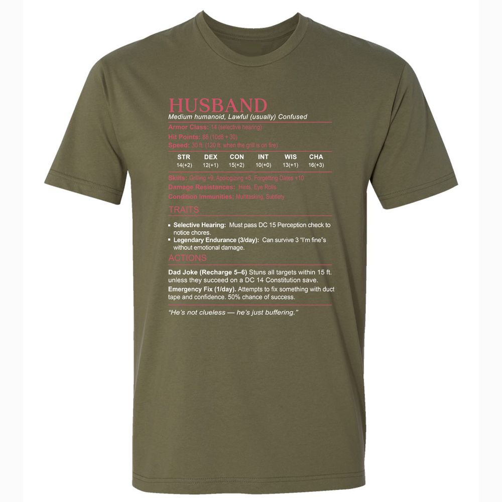 Husband Stats Premium Unisex T-Shirt - Military Green - 5