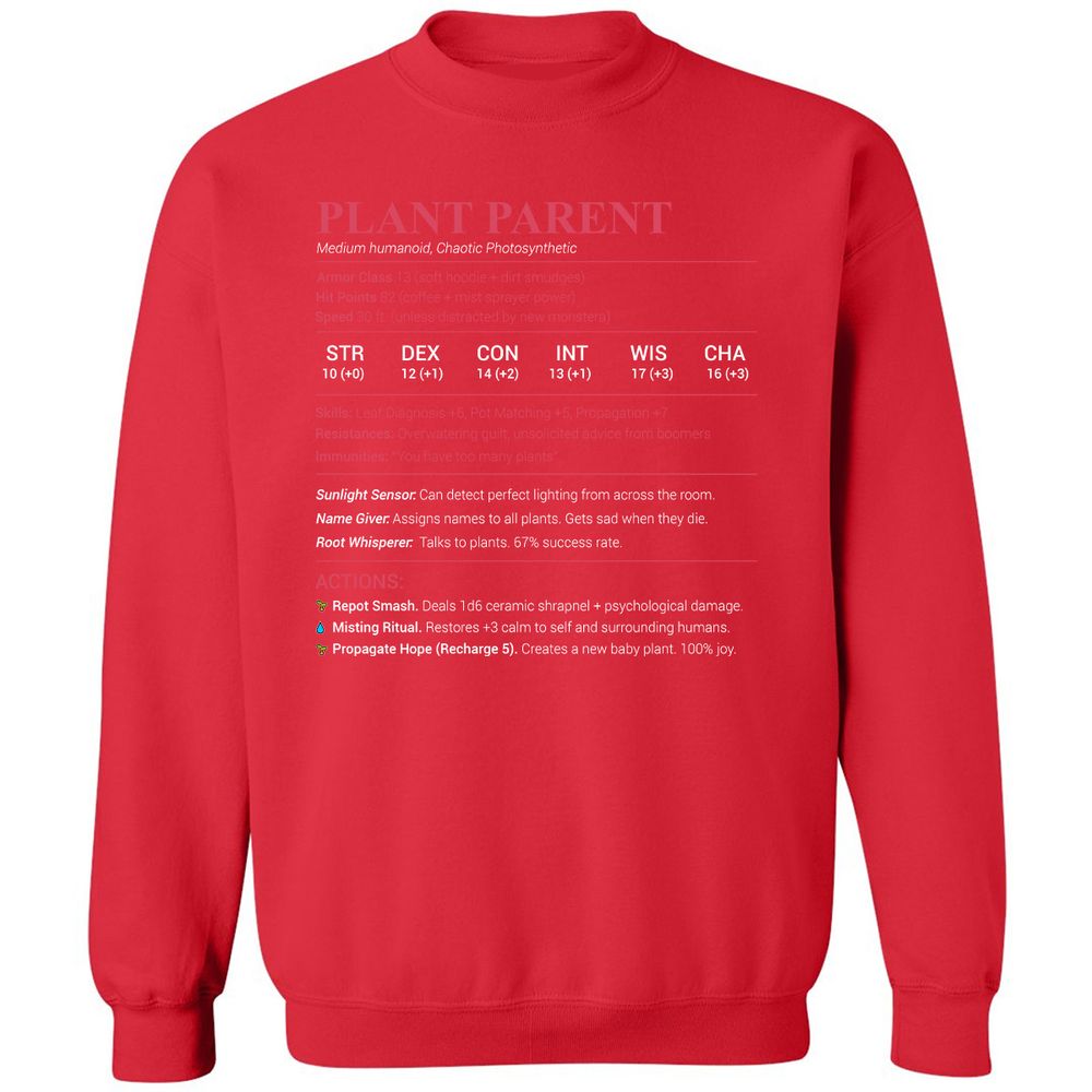Plant Parent Stats Classic Unisex Sweatshirt - Red - 5