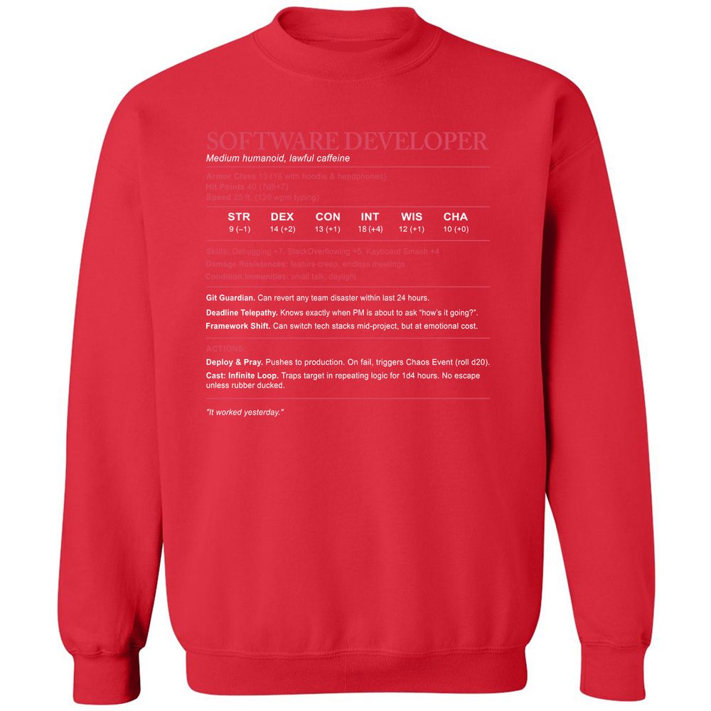 Software Developer Stats Classic Unisex Sweatshirt - Red - 5
