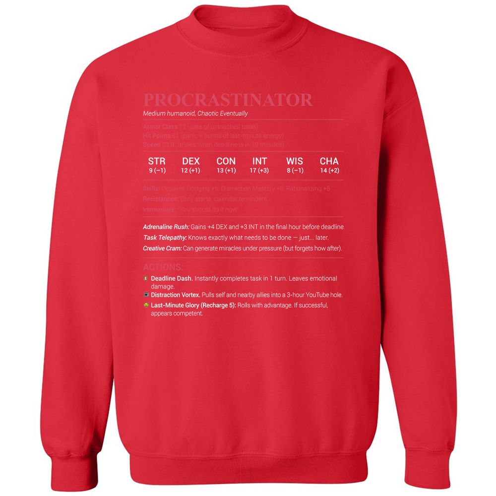 Procrastinator Stats Classic Unisex Sweatshirt - Red - 5