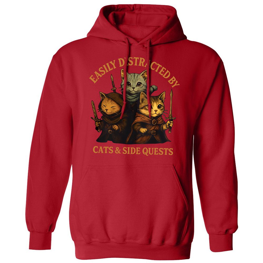 Easily Distracted By Cats & Side Quests Classic Unisex Hoodie - Red - 5