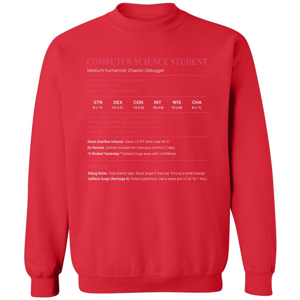 Computer Science Student Classic Unisex Sweatshirt - Red - 5