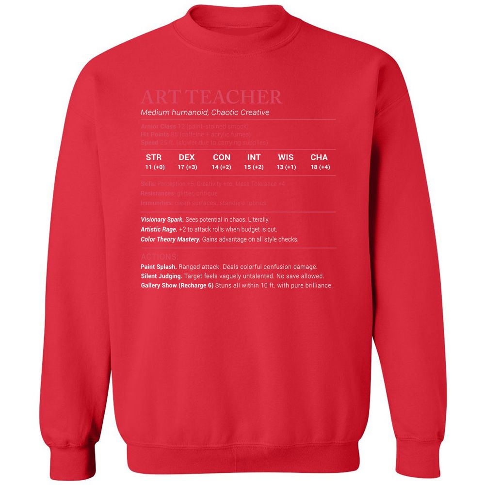 Art Teacher Stats Classic Unisex Sweatshirt - Red - 5