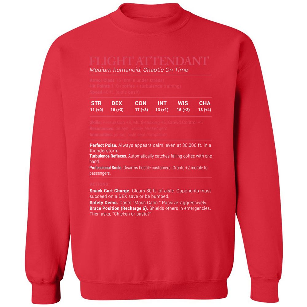 Flight Attendant Stats Classic Unisex Sweatshirt - Red - 5