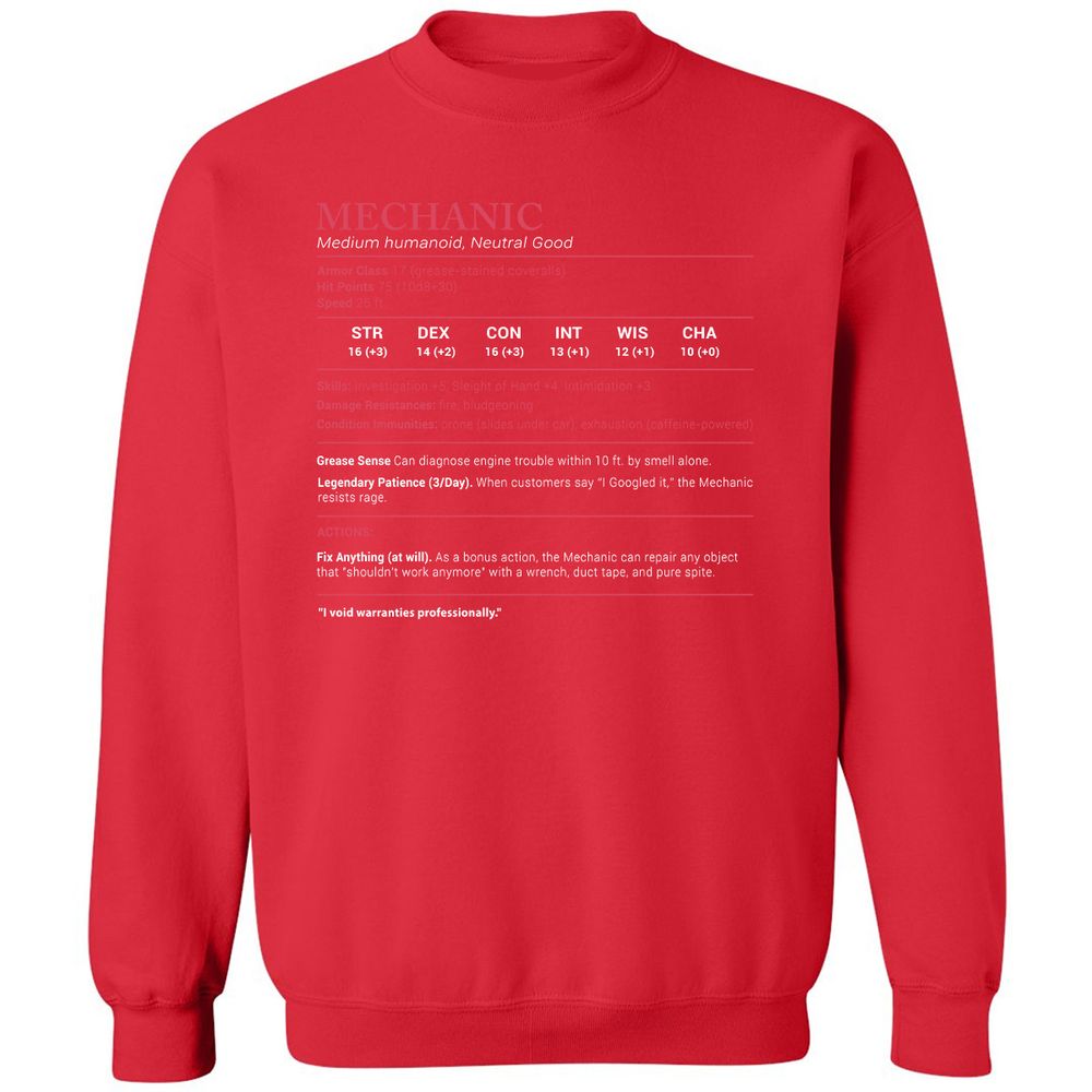 Mechanic Stats Classic Unisex Sweatshirt - Red - 5