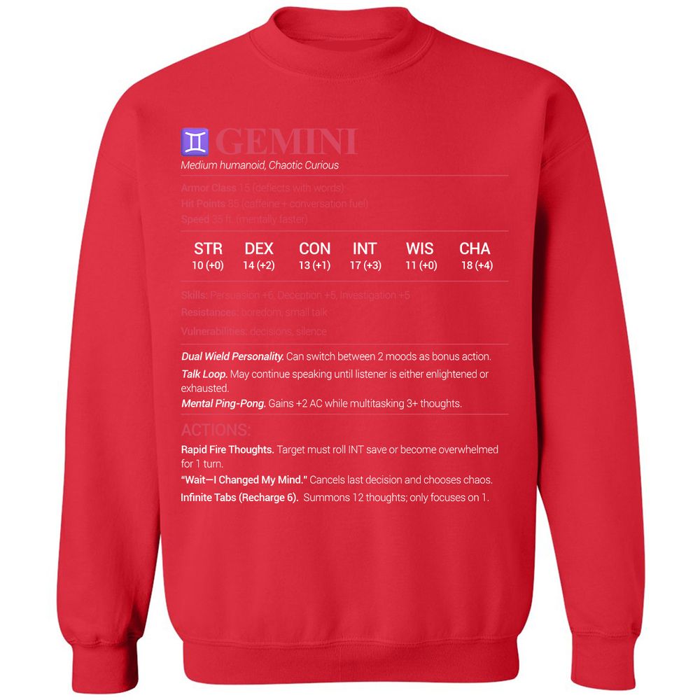 Gemini Stats Classic Unisex Sweatshirt - Red - 5