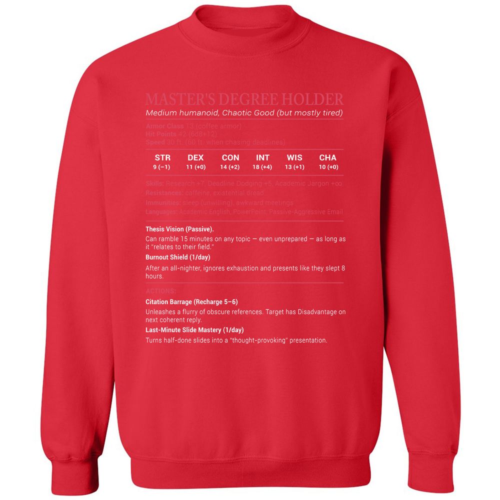 Master Degree's Holder Stats Classic Unisex Sweatshirt - Red - 5