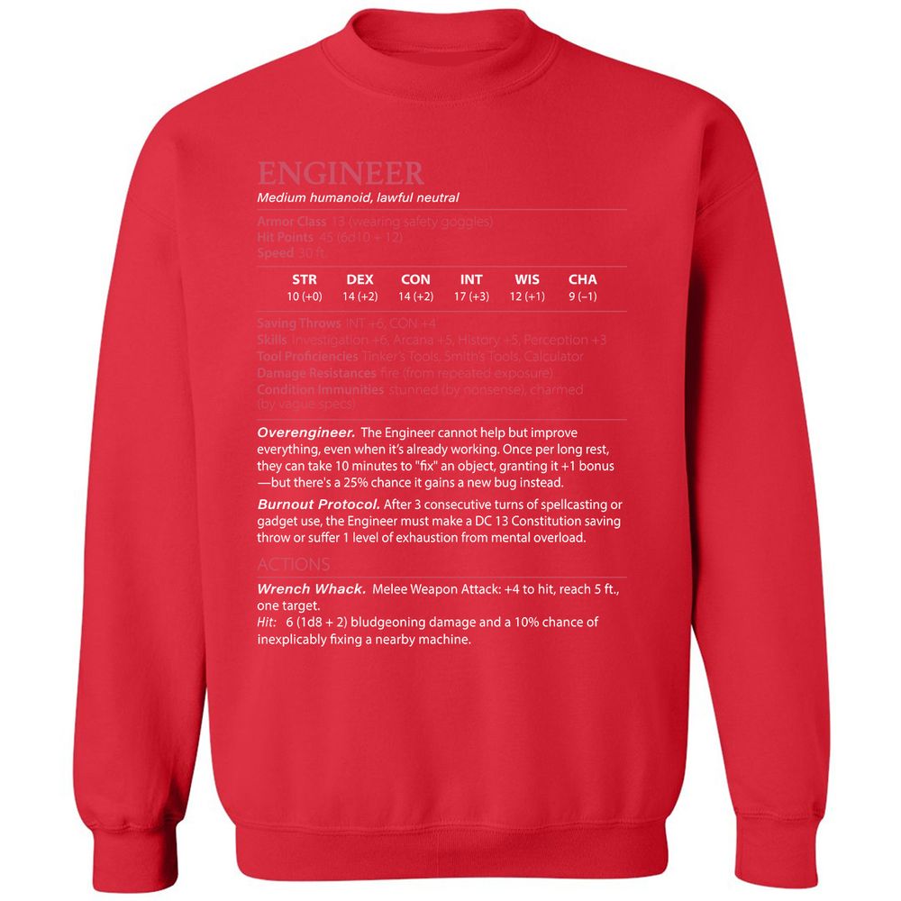 Engineer Stats Classic Unisex Sweatshirt - Red - 5