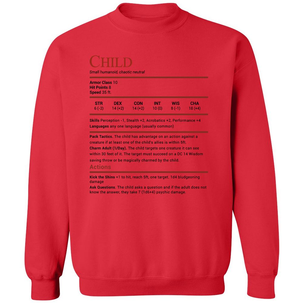 Child Stats Classic Unisex Sweatshirt - Red - 5
