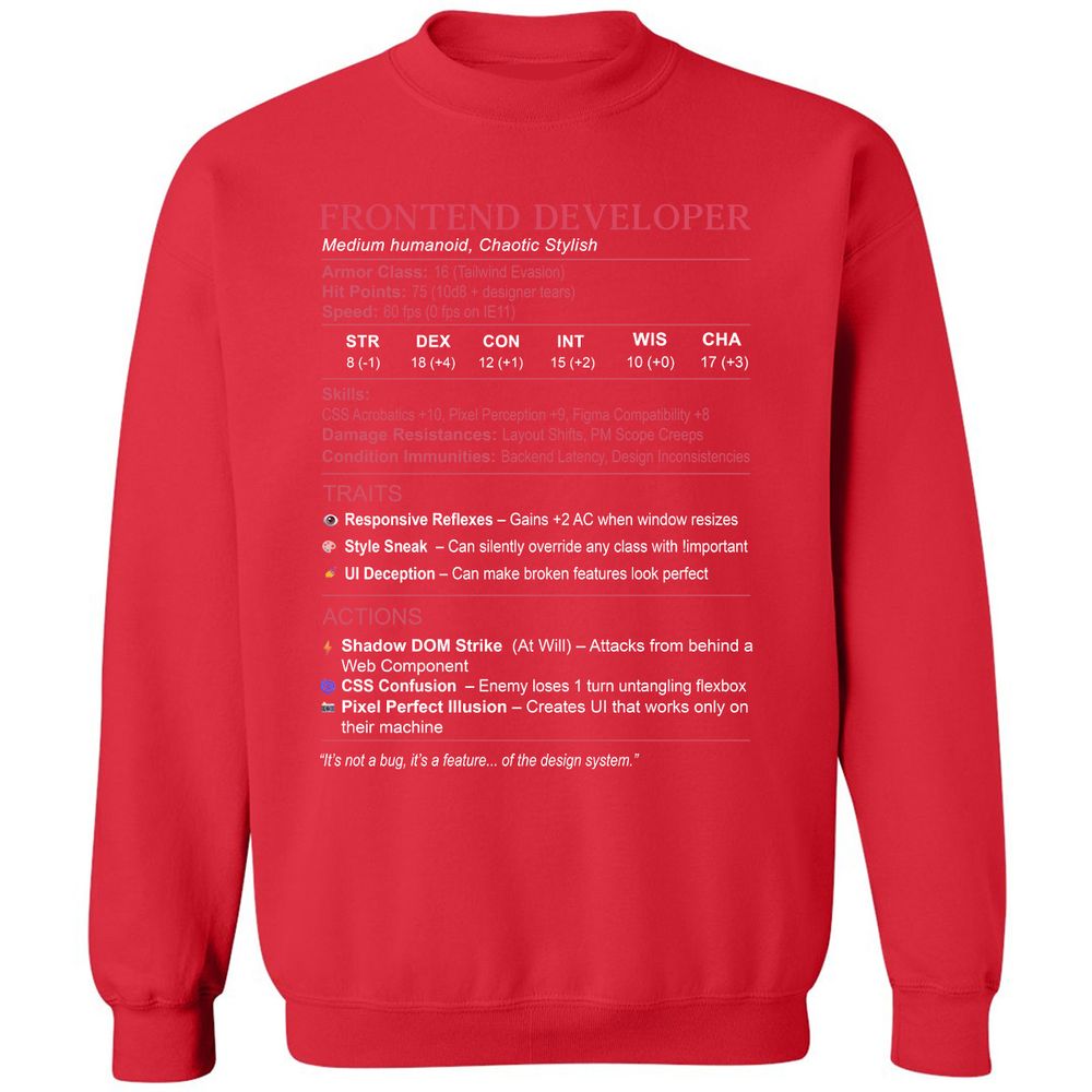 Frontend Developer Stats Classic Unisex Sweatshirt - Red - 5