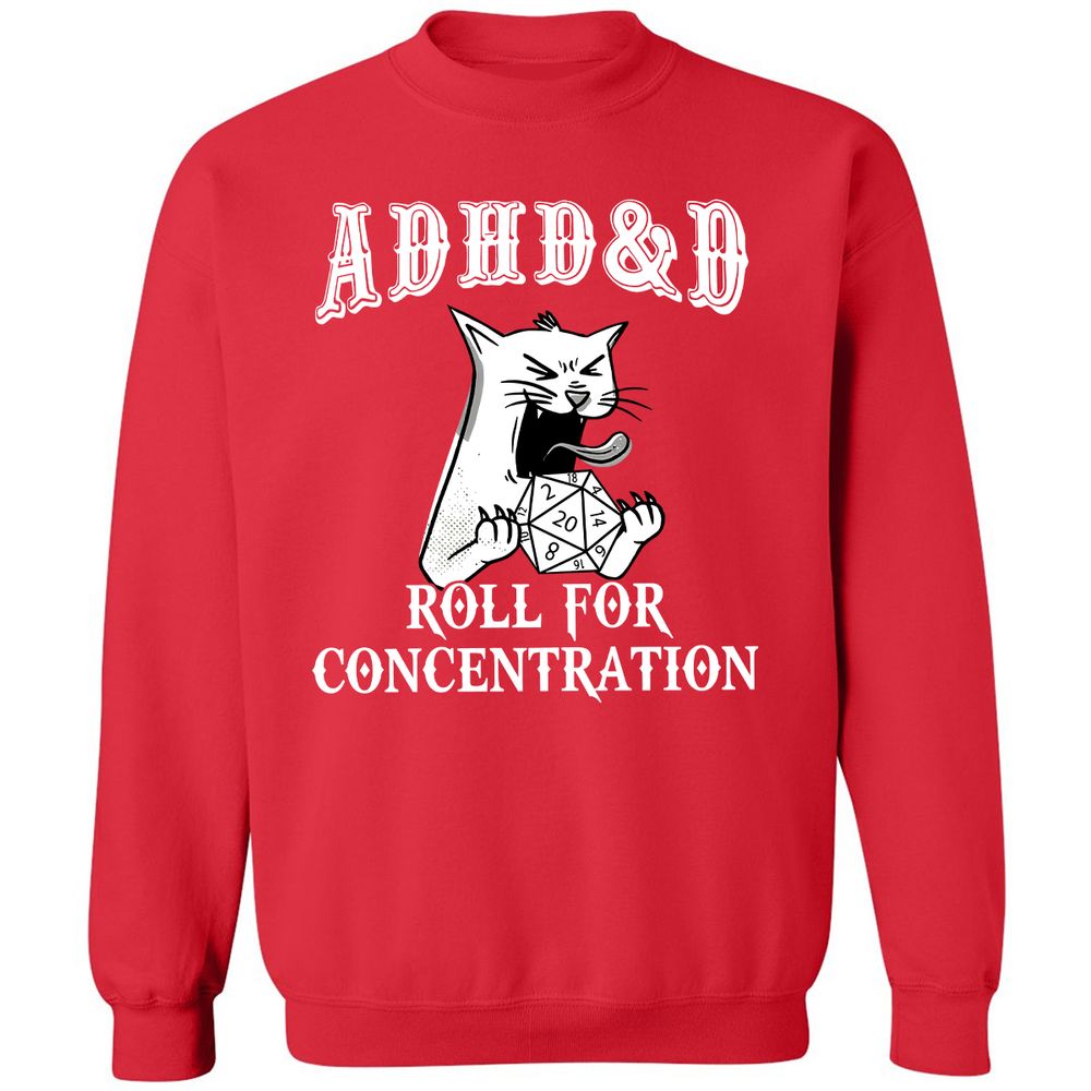 Cat ADHD&D Roll For Concentration Classic Unisex Sweatshirt - Red - 5