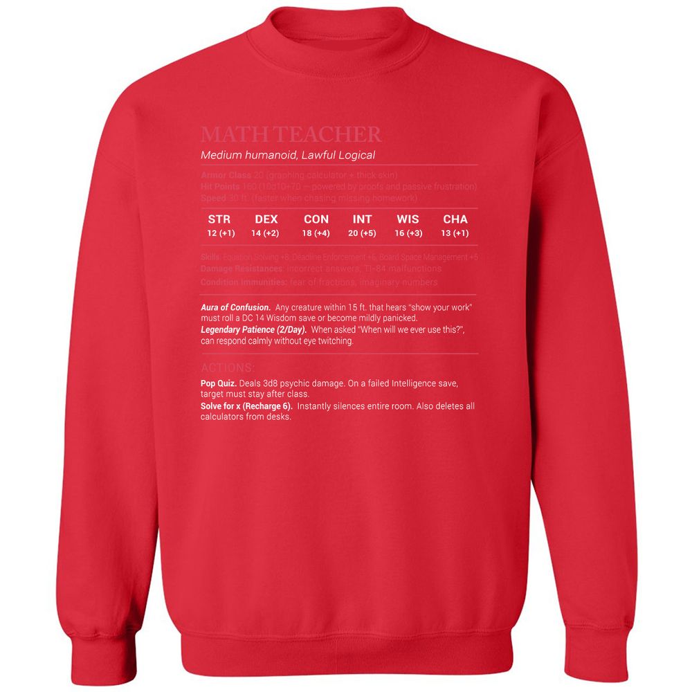 Math Teacher Stats Classic Unisex Sweatshirt - Red - 5