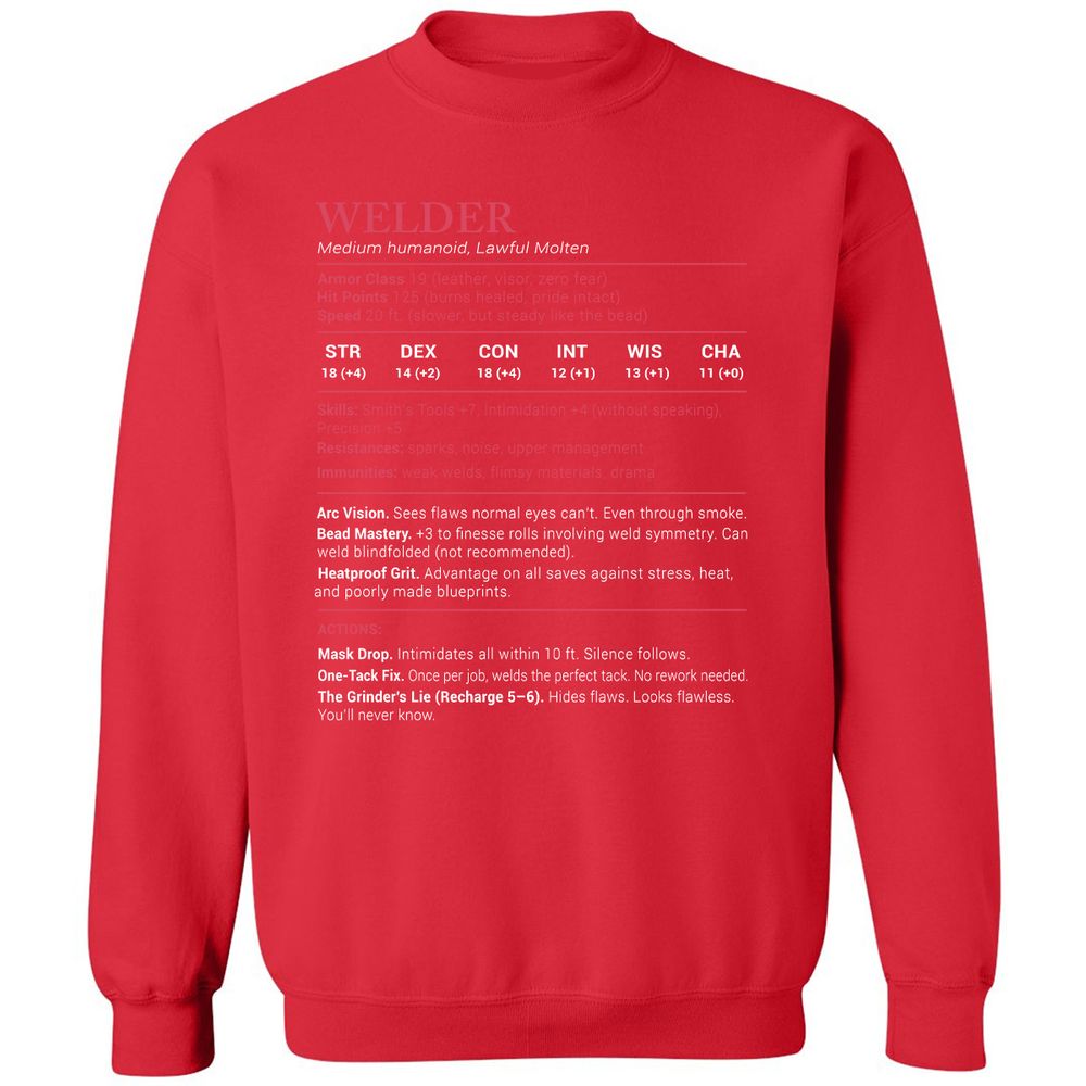 Welder Stats Classic Unisex Sweatshirt - Red - 5