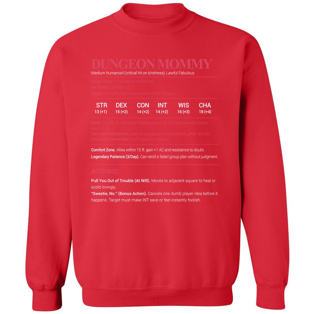 Dungeon Mommy Stats Classic Unisex Sweatshirt - Red - 5