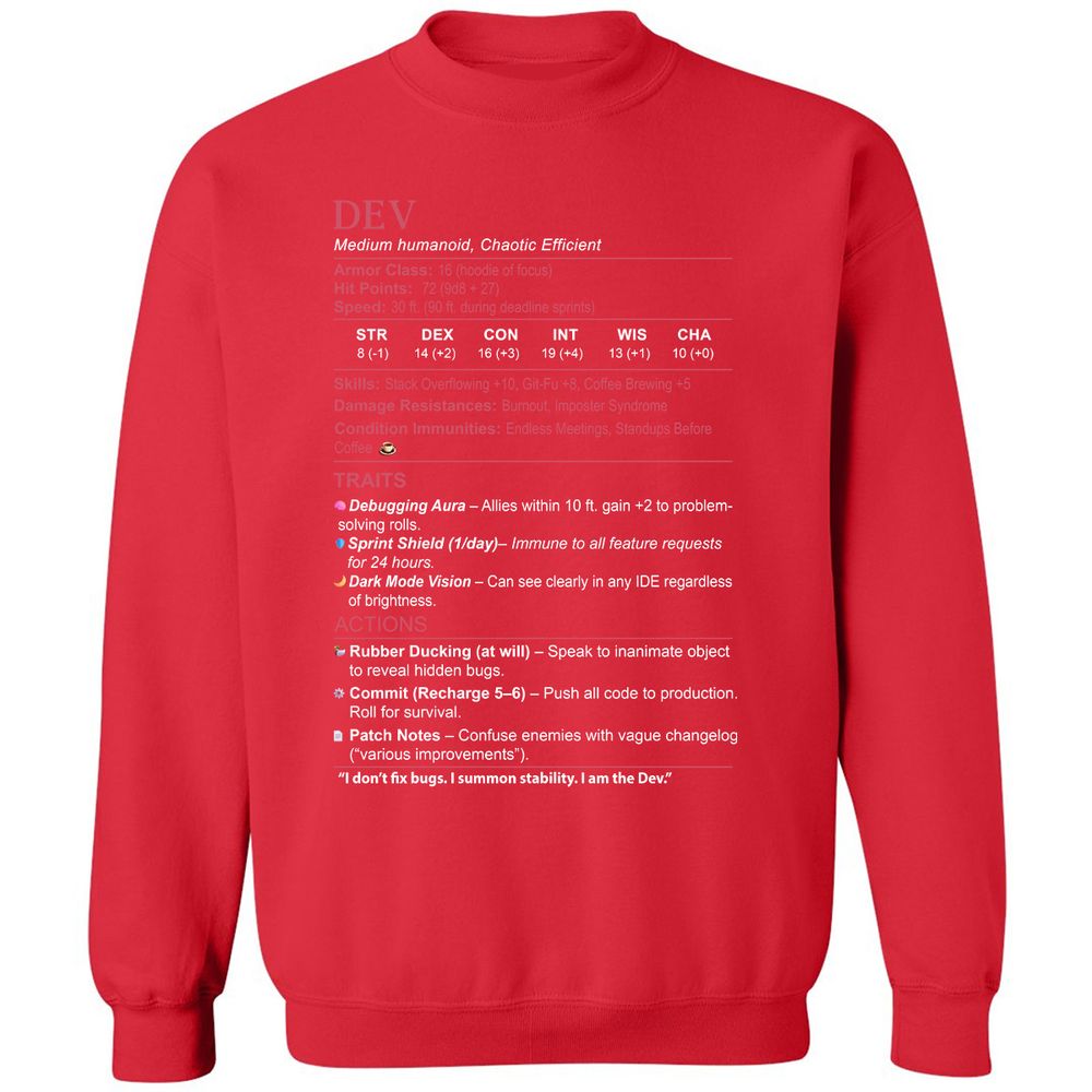 DEV Stats Classic Unisex Sweatshirt - Red - 5