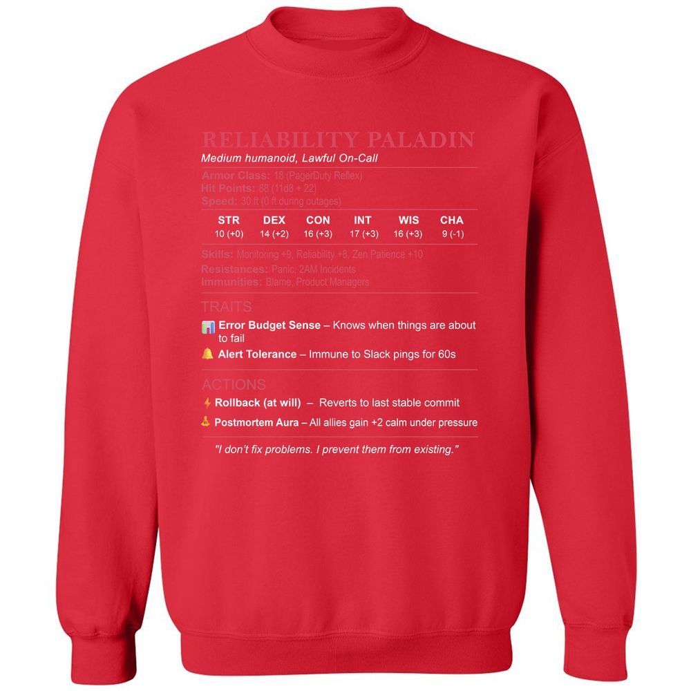SRE Stats (Reliability Paladin) Classic Unisex Sweatshirt - Red - 5