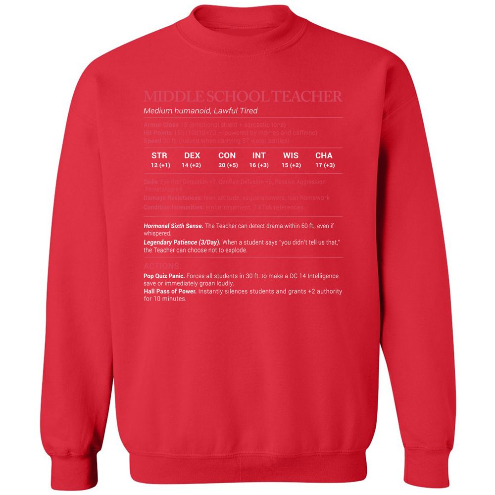 Middle School Teacher Stats Classic Unisex Sweatshirt - Red - 5