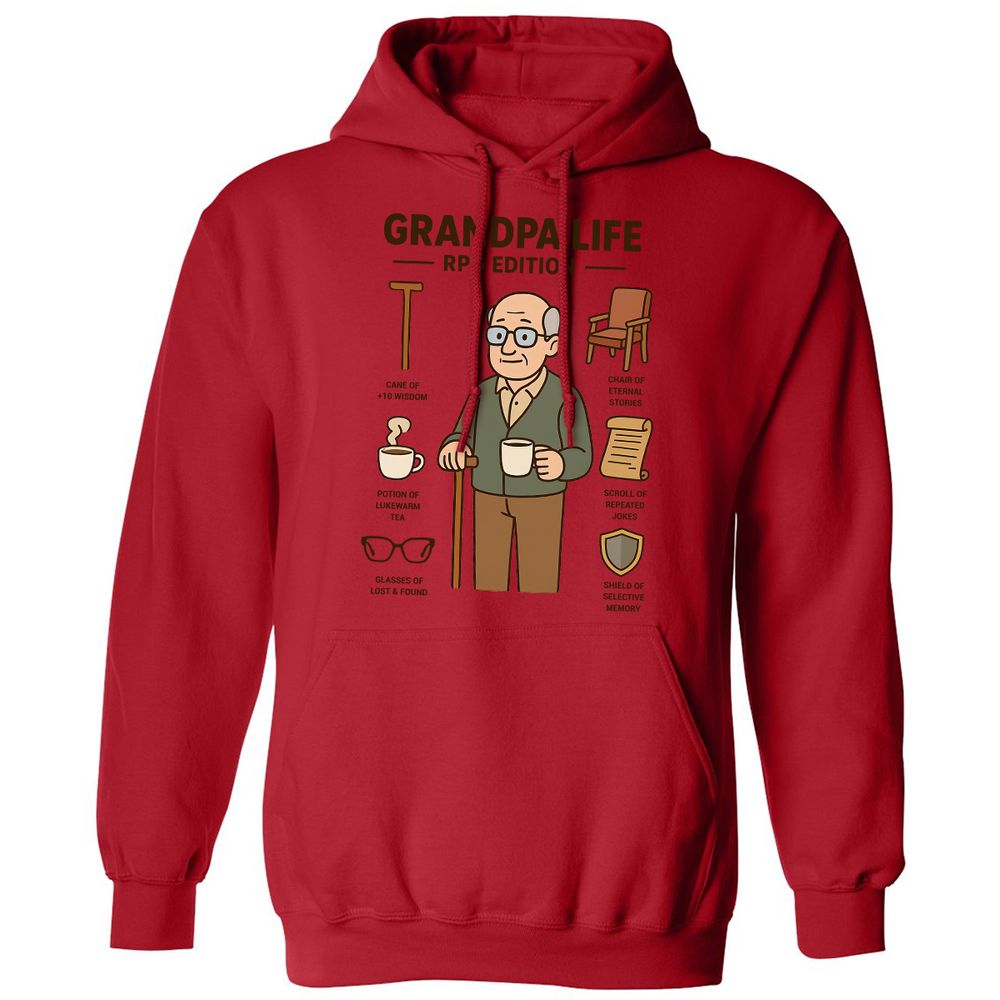Grandpa Life RPG Edition Classic Unisex Hoodie - Red - 5