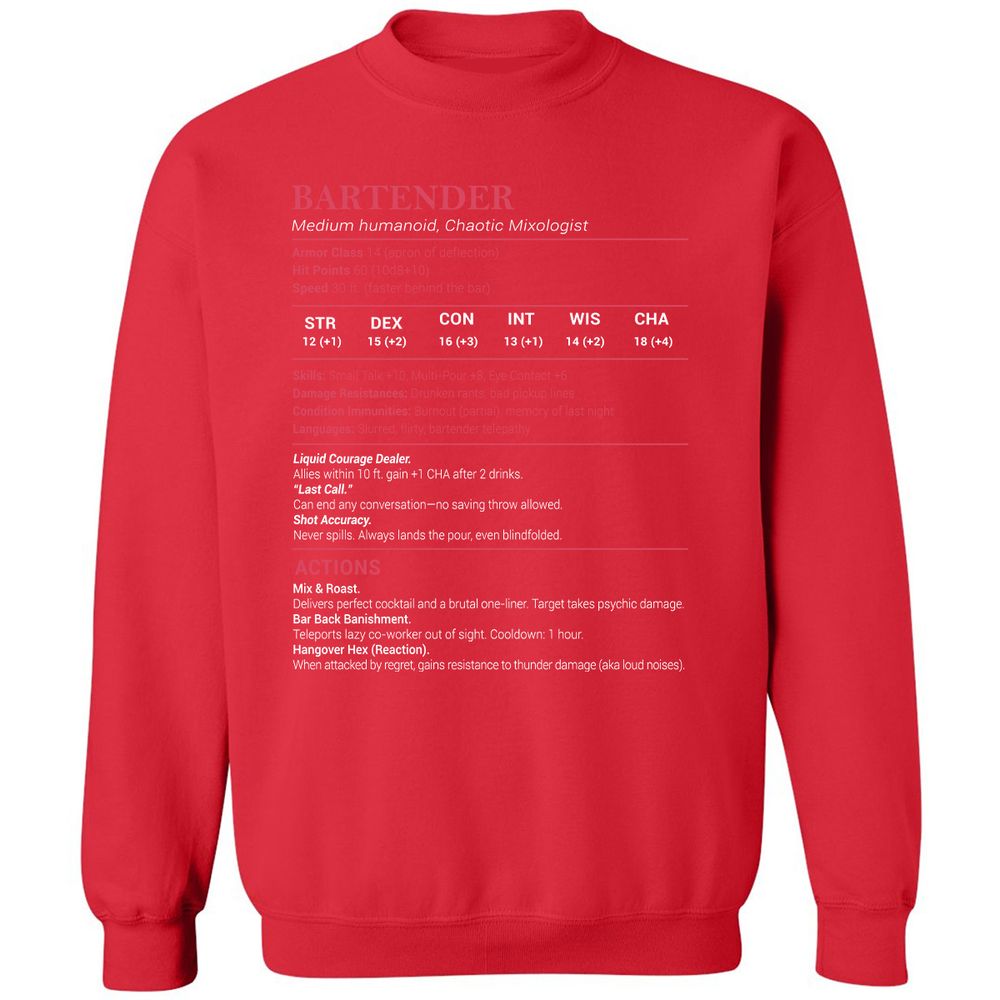 Bartender Stats Classic Unisex Sweatshirt - Red - 5