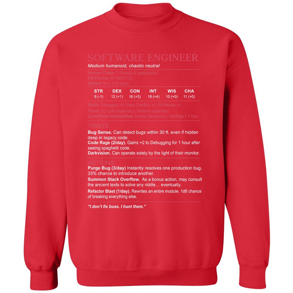Software Engineer Stats Classic Unisex Sweatshirt - Red - 5