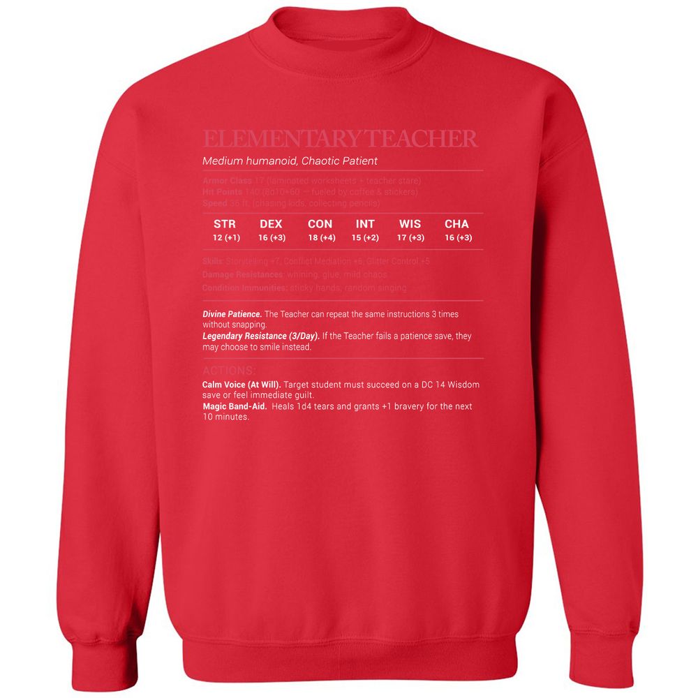 Elementary Teacher Stats Classic Unisex Sweatshirt - Red - 5