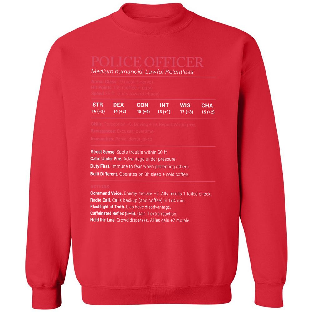 Police Officer Stats Classic Unisex Sweatshirt - Red - 5