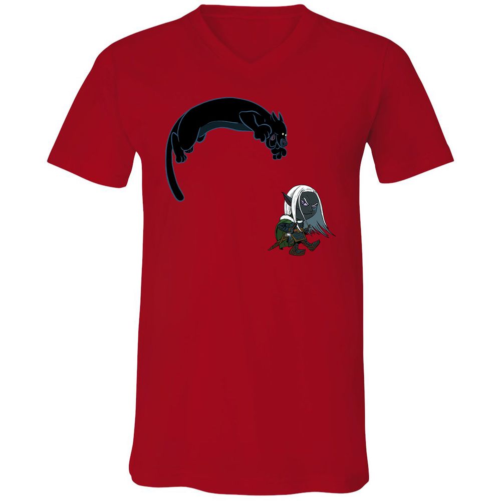 Drizzt and Guenhwyvar Unisex V-Neck T-Shirt - Red - 5