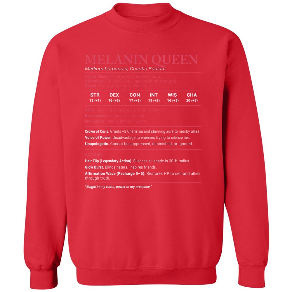 Melanin Queen Stats Classic Unisex Sweatshirt - Red - 5